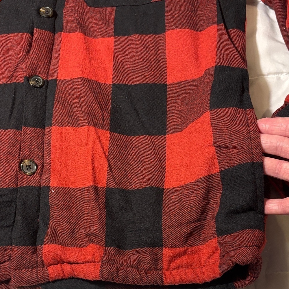 Red and Black Buffalo Plaid Fleece Lined Flannel Button-Up Shirt Shacket - Picture 3 of 14